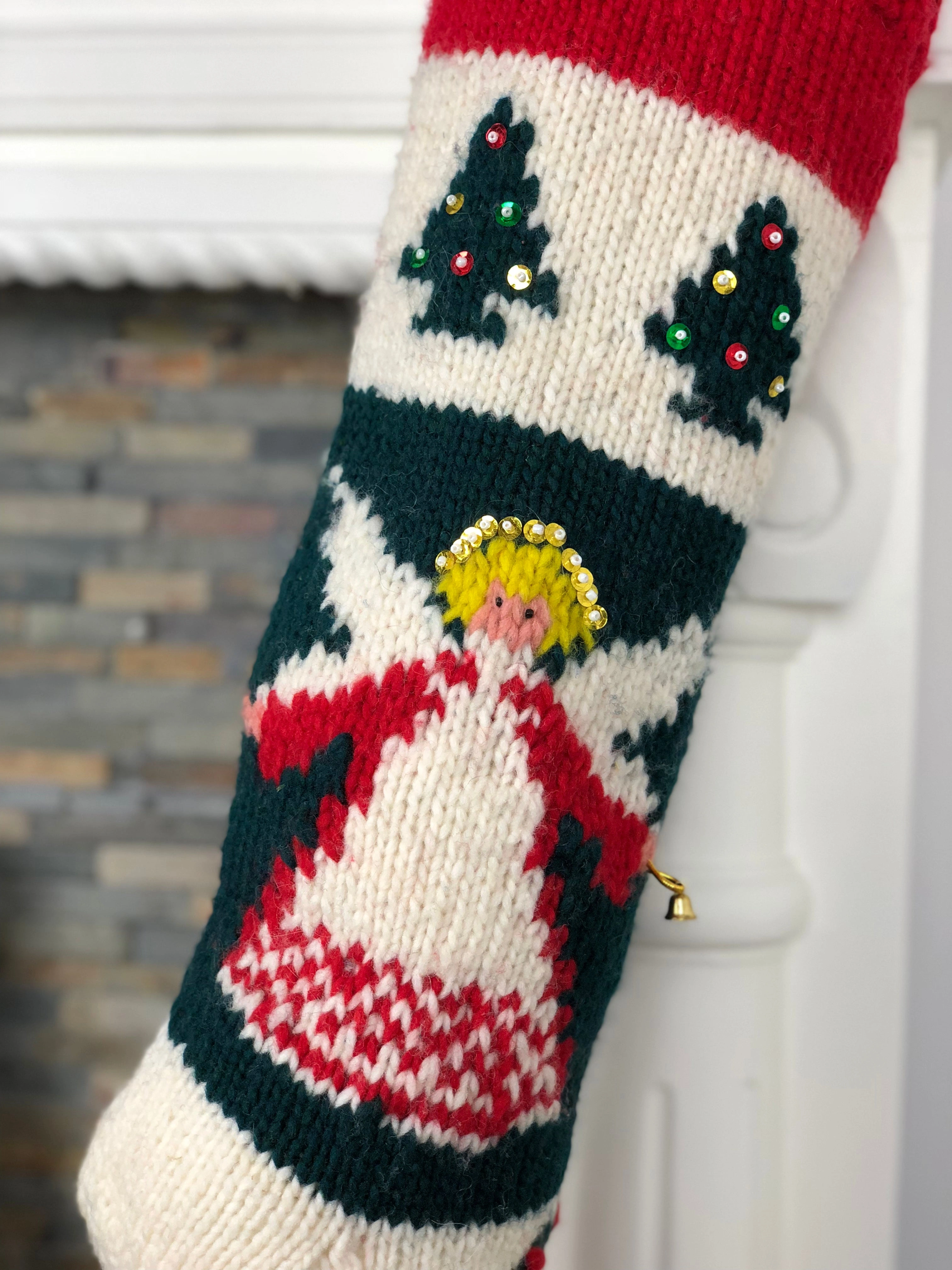 Heavenly Knit Christmas Stocking Your Angel's Name Embroidered Holiday Cheer