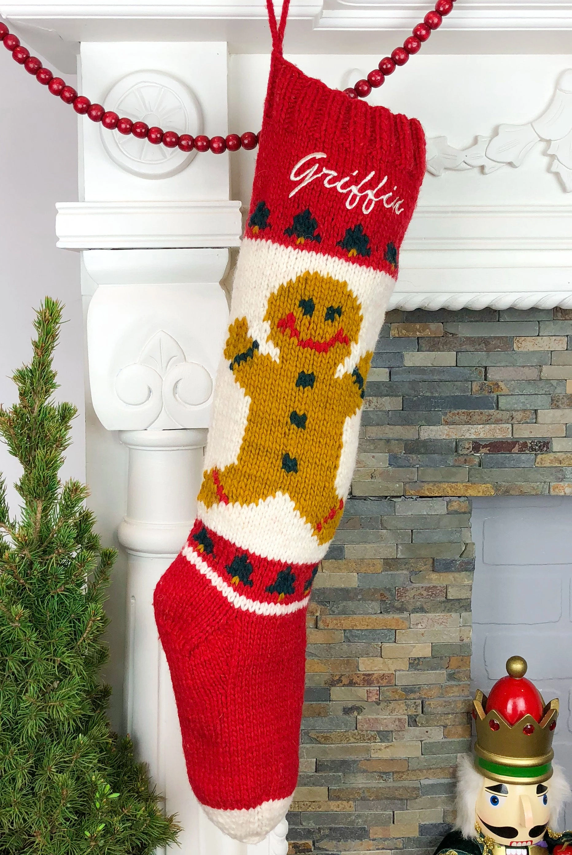 Hand-Knit Gingerbread Boy Stocking: A Sweet Christmas Treat!